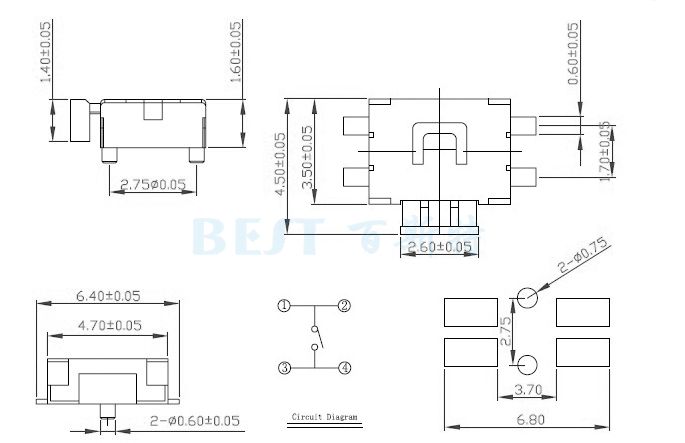 中烏龜輕觸開(kāi)關(guān)TS-1184規(guī)格圖紙